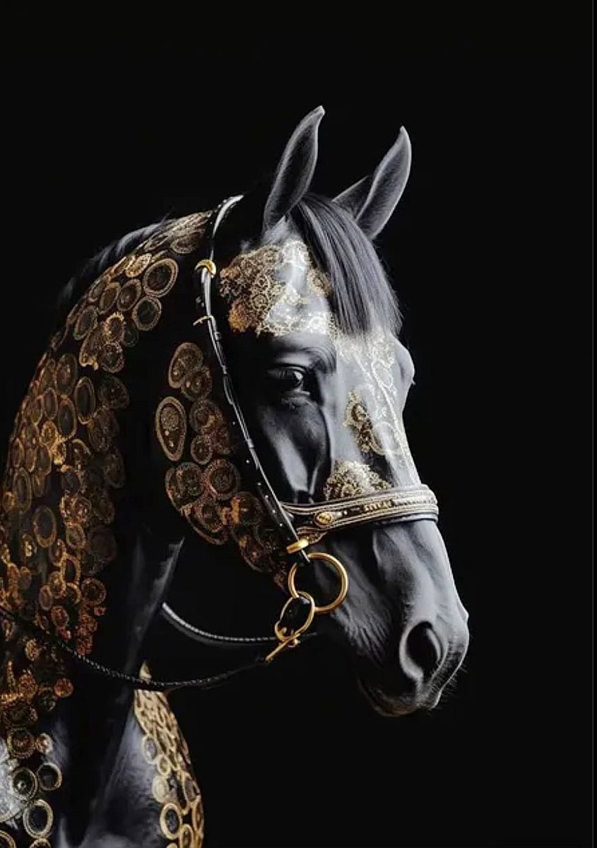 AliRose - Black & Gold - Luxe Canvas - Paard - 50 x 70 cm - No Frame