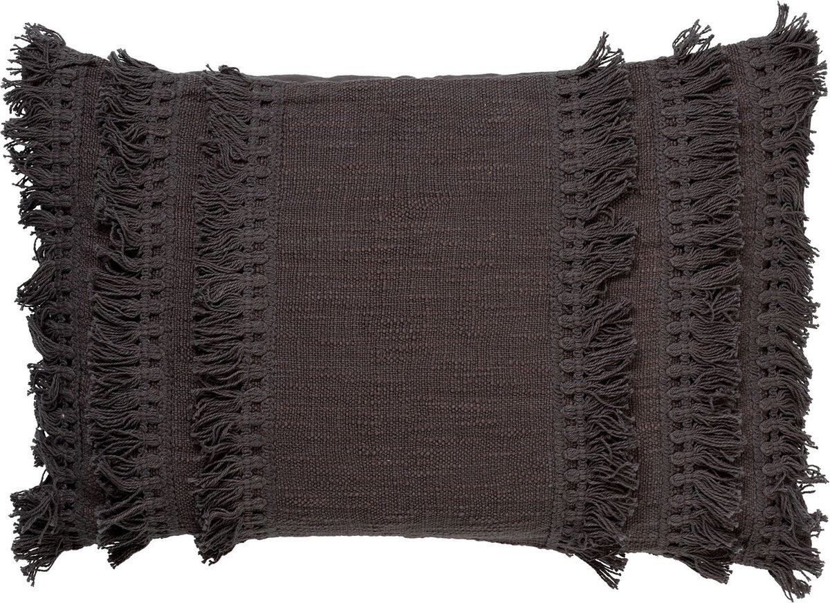 Dutch Decor FARA - Sierkussen 40x60 cm - 100% katoen - met franjes - Charcoal Gray - antraciet - Inclusief binnenkussen - Luxe kussens voor woonkamer & bank
