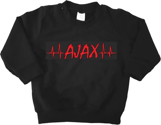 Mooie Baby Trui Sweater "Hartslag AJAX" Amsterdam Zwart/rood Met Lange Mouwen Warm Maat 74 Unisex