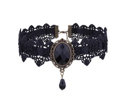 Zwarte Choker voor Dames - Choker Ketting met Edelsteen - Gothic Sieraden & Accessoires - Pax Amare
