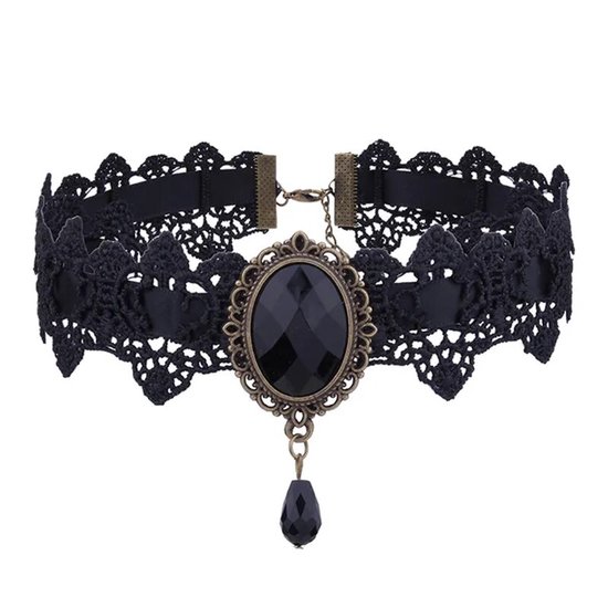 Zwarte Choker voor Dames - Choker Ketting met Edelsteen - Gothic Sieraden & Accessoires - Pax Amare