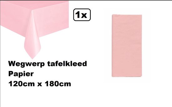 Wegwerp tafelkleed van papier in zachtroze, 120cm x 180cm.