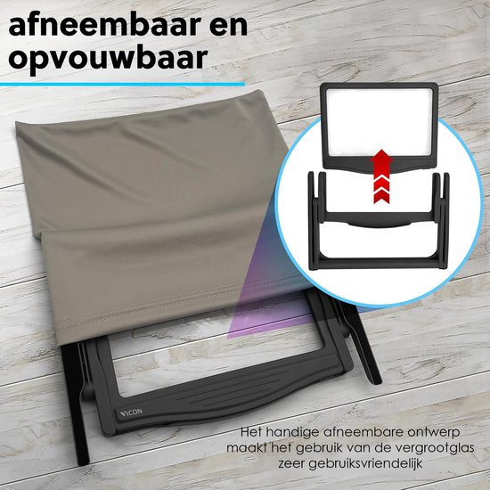 Afneembaar en opvouwbaar vergrootglas met standaard.