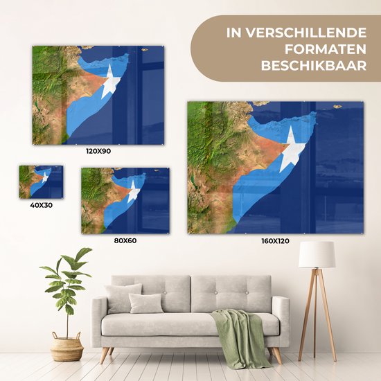 Peinture sur verre - Image satellite de la Somalie avec le drapeau du pays dessus - 80x60 cm - Peintures sur verre acrylique - Photo sur Glas