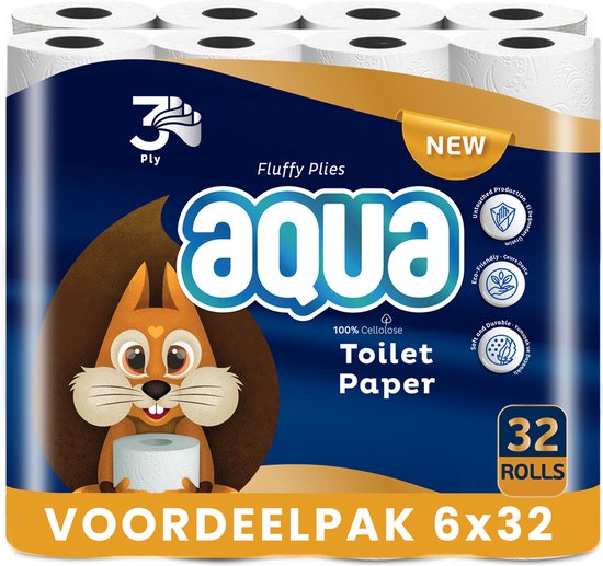 AQUA - Tripple Soft - 6x32 rollen WC papier - 192 Rollen - 3 Laags Toiletpapier, Extra Zacht & Pluisvrij, Tripple comfort - Voordeelverpakking WC Papier