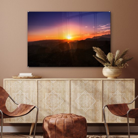 Coucher de soleil sur les montagnes Glas 90x60 cm - Tirage photo sur Glas (Décoration murale plexiglas)