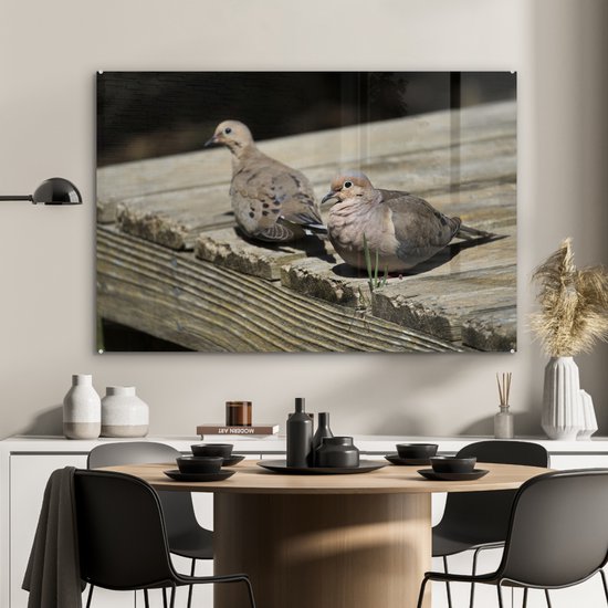 MuchoWow® Glasschilderij 90x60 cm - Schilderij acrylglas - Tortelduif - Hout - Vogel - Foto op glas - Schilderijen