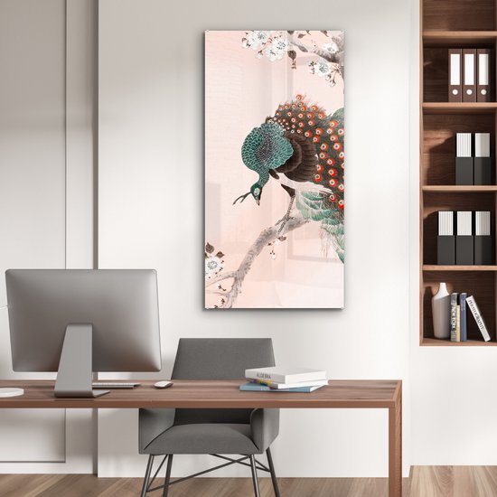 MuchoWow® Peinture sur Verre - Fleur - Paon - Ressorts - Japandi - 60x120 cm - Peintures sur Verre Acrylique - Photo sur Glas