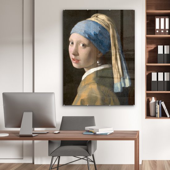 MuchoWow® Peinture sur Verre - Fille à la Perle - Peinture de Johannes Vermeer - 90x120 cm - Peintures sur Verre Acrylique - Photo sur Glas