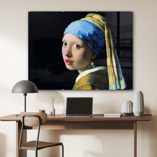 MuchoWow® Peinture sur Verre - Fille à la Perle - Johannes Vermeer - 120x90 cm - Peintures sur Verre Acrylique - Photo sur Glas