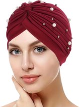 Hoofddoek tulband parels rood - tulband parels - hoofddeksel - islam - chemo