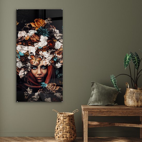 Peinture sur Verre - Fleurs - Papillon - Femmes - Foulard - 60x120 cm - Peintures sur Verre Peintures - Photo sur Glas