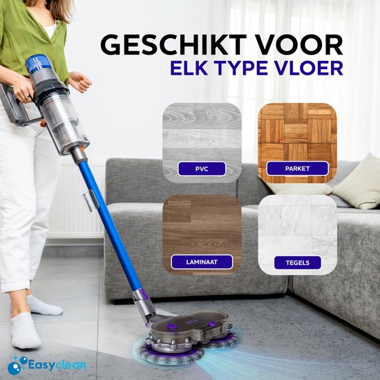 EasyClean - Elektrische Mop Dweil voor Dyson Steelstofzuiger - Mondstuk Accessoires Opzetstuk & Dweilsysteem voor alle Slim V8 / V10 / V11 / V15 series - Vloerwisser en Vloermop - Geschikt voor Nat & Droog - Inclusief Gratis 6 microvezel dweilmops