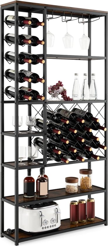 COSTWAY Wijnrek bamboe voor 12 flessen, flessenrek met 2 etages, flessenhouder voor kelder, keuken, bar, eetkamer, wijnflessenrek 60,5 x 24 x 25 cm (natuur