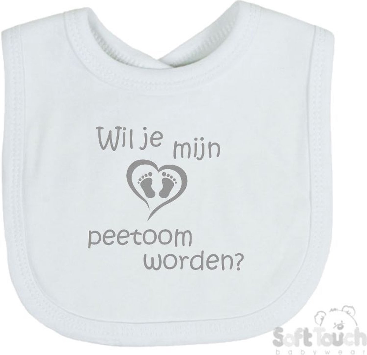 Goedkoopste Soft Touch Slabber Slabbetje Slab Wil je mijn peetoom worden Unisex Katoen Wit/grijs Maat 33x22 Cm