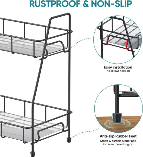Hykiee 2-delige Uittrekbare Kastorganizer - Keukenlade Organizer Onder Gootsteen, 25 Cm B X 38 Cm D X 10 Cm H, Zonder Boren
