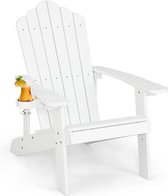 Adirondack stoel met bekerhouder, weerbestendige tuinstoel, tuinstoel van kunststof, outdoorstoel voor tuin, terras, draagvermogen 170 kg (wit)