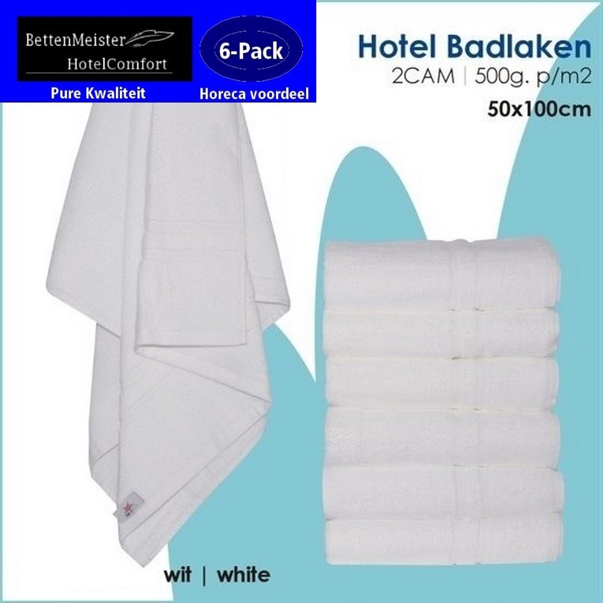 6 Pack Handdoeken (6 stuks) 4CAM 50x100cm Wit 550g. p/m2 100% katoen