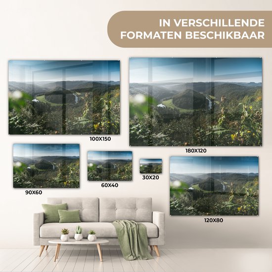 ® Glasschilderij 150x100 cm - Schilderij acrylglas - Een meanderende rivier in de Belgische Ardennen - Foto op glas - Muurdecoratie woonkamer - Wanddecoratie slaapkamer - Schilderijen
