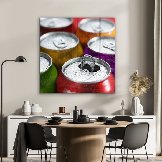MuchoWow® Peinture sur verre - Canettes de boissons gazeuses - 90x90 cm - Peintures sur verre acrylique - Photo sur Glas