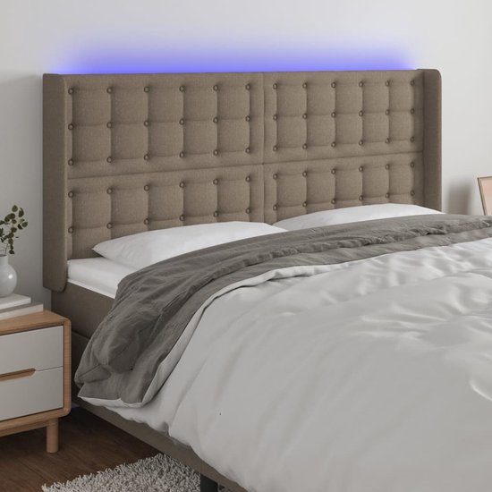 vidaXL-Tête de lit- LED-203x16x118/128-cm-tissu-taupe
