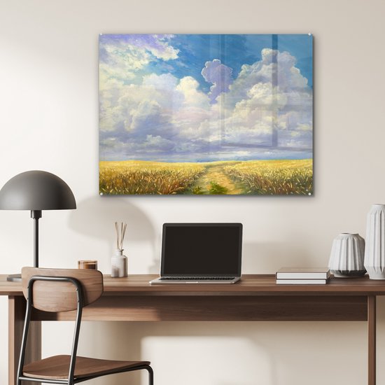 MuchoWow® Peinture sur verre 80x60 cm - Peinture sur verre acrylique - Été - Grain - Aquarelle - Photo sur verre - Peintures