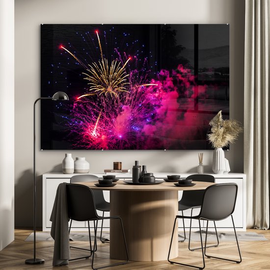 MuchoWow® Peinture sur verre 150x100 cm - Peinture sur verre acrylique - Feux d'artifice tirant dans le ciel - Photo sur verre - Peintures