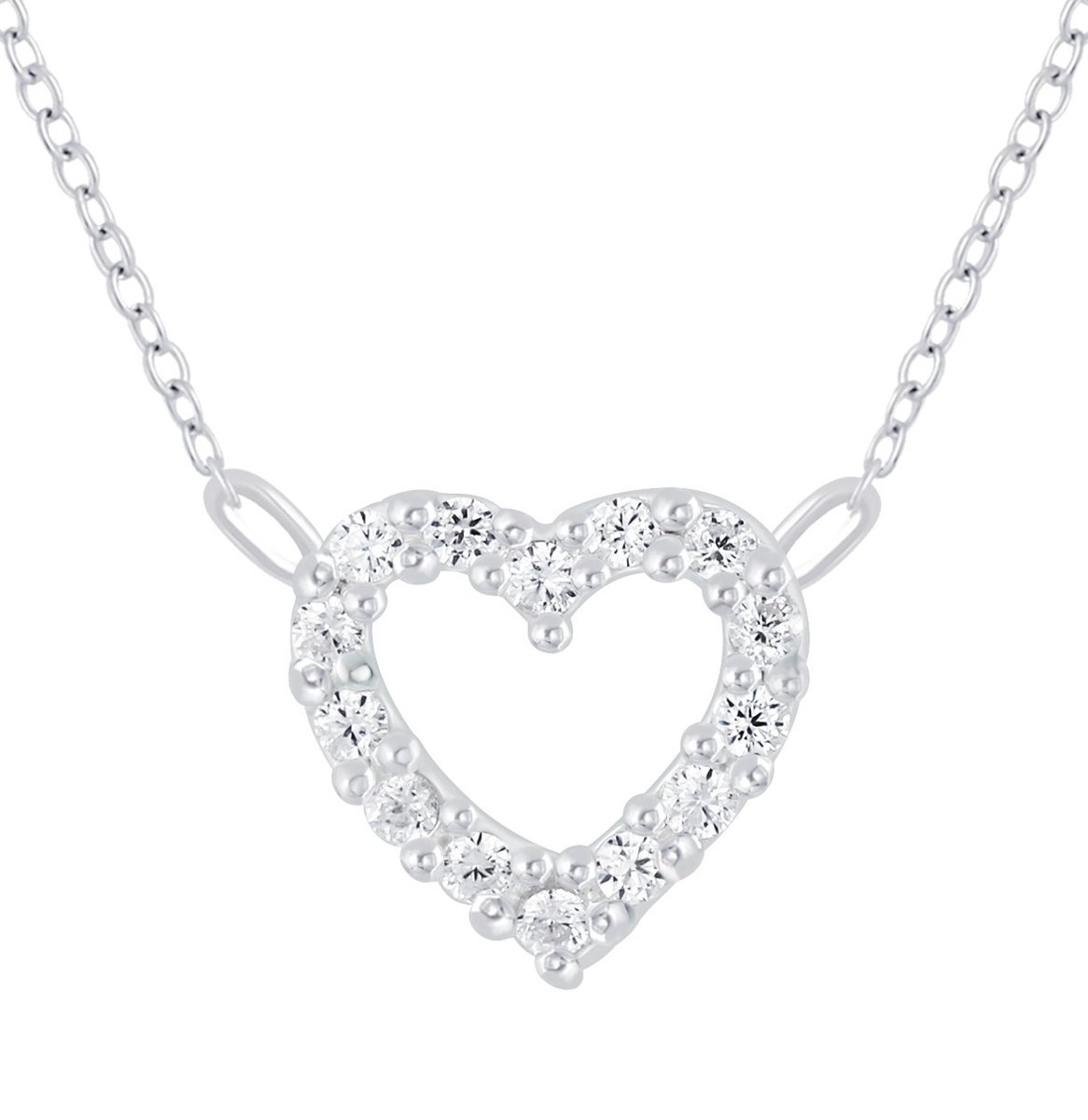 Joy|S - Zilveren hartje ketting - met zirkonia - hanger 8.5 mm - voor kinderen