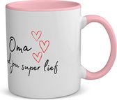 Akyol - oma ik vind jou super lief koffiemok - theemok - roze - Oma - de liefste oma - verjaardag - cadeautje voor oma - oma artikelen - kado - geschenk - 350 ML inhoud