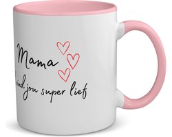 Akyol - mama ik vind jou super lief koffiemok - theemok - roze - Moeder - de liefste mama - moeder cadeautjes - moederdag - verjaardag - geschenk - kado - 350 ML inhoud