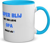 Akyol - super blij met een lieve opa zoals jij koffiemok - theemok - blauw - Opa - de liefste opa - verjaardag - cadeautje voor opa - opa artikelen - kado - geschenk - 350 ML inhoud