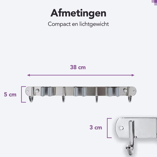 SODEAL Luxe Wandhouder - Steelklem - Bezem Ophangsysteem - Bezemhouder Opbergsysteem voor Gereedschap - Gereedschapshouder Ophangsysteem van SODEAL — afbeelding 3