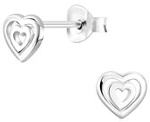 Joy|S - Zilveren hartje in hartje oorbellen - 6 mm