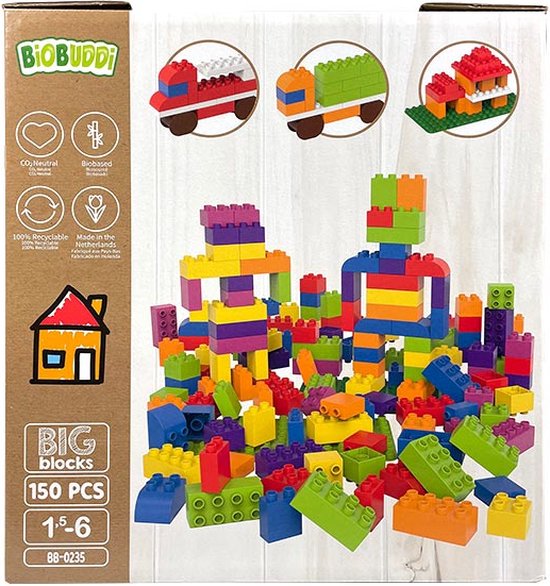 BioBuddi Big Blocks - Bouwblokken Speelgoed - Bouwset-150 blokken-