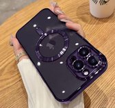 iPhone 15 Pro magsafe hoesje transparant- iPhone 15 Pro magneet case ring doorzichtig - Paars - Hoesje iPhone 15 Pro -