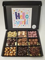 Luxe Belgische Chocolade Proeverij Pakket met Mystery Card 'Hello World'