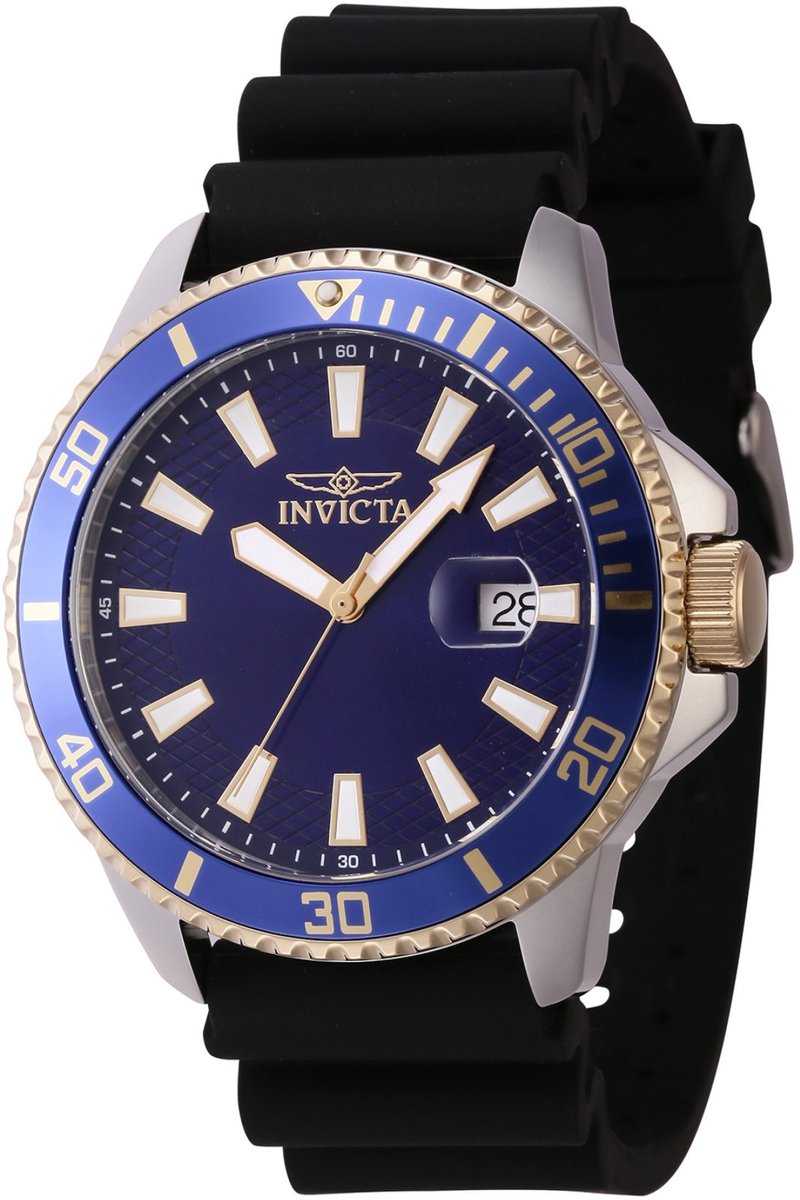 Invicta Pro Diver 46133 Heren Horloge - Waterdicht - Analoog - Quartz Uurwerk - Roestvrij Staal met blauwe Wijzerplaat - 45mm