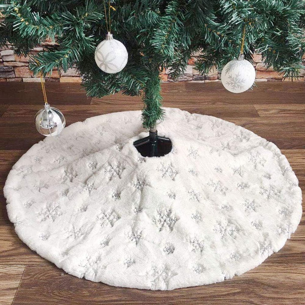 Atiming Zwarte pluche kerstboom rok 36 inch imitatiebont glitter kerstboom rok met gouden pailletten sneeuwvlok kerstboom rok mat voor Kerstmis Halloween vakantie decoraties (zwart-G, 90cm
