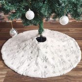 Witte bont kerstboom rok basis cover met zilveren pailletten sneeuwvlok 122cm sneeuw pluche kerstboom rok mat voor Kerstmis Nieuwjaar party vakantie woondecoraties (zilver, 121 cm)