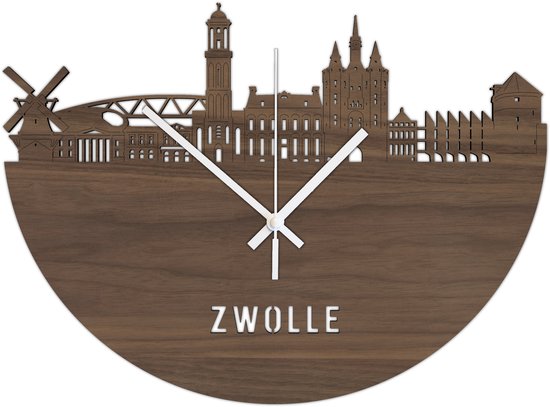 Skyline Klok Zwolle Noten Hout Wanddecoratie Voor Aan De Muur City Shapes