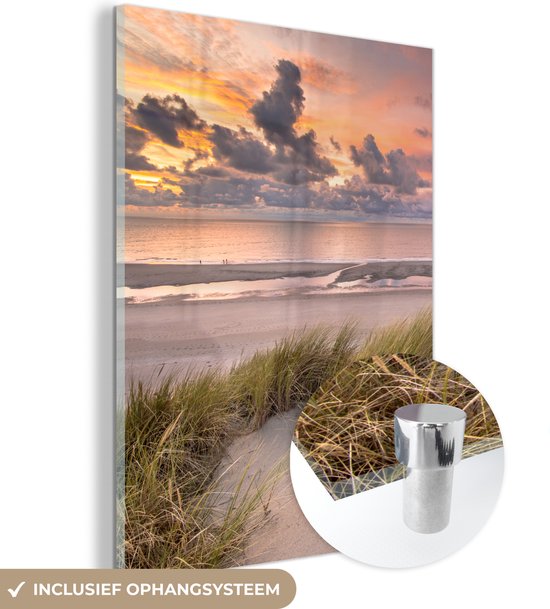 Glasschilderij natuur - Strand - Zee - Duin - Zonsondergang - Foto op glas - Wanddecoratie - Glasschilderij strand - 60x80 cm - Acrylglas - Muurdecoratie - glasschilderijen woonkamer
