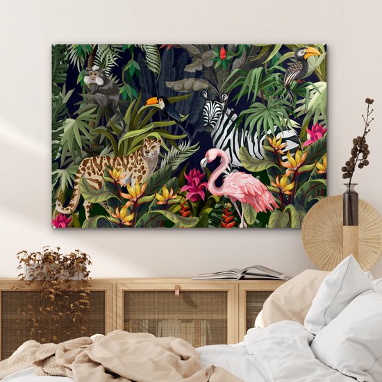 MuchoWow® Peinture sur Verre - Animaux de la Jungle - Nature - Garçons - Filles - Flamingo - Zebra - 120x80 cm - Peintures sur Verre Acrylique - Photo sur Glas
