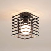 Goeco-Plafondlamp-Retro-industriële -vintage-zwarte-metalen kooi-E27-plafondverlichting-voor slaapkamer-gangpad-veranda-gang-café-bar (lamp niet inbegrepen)