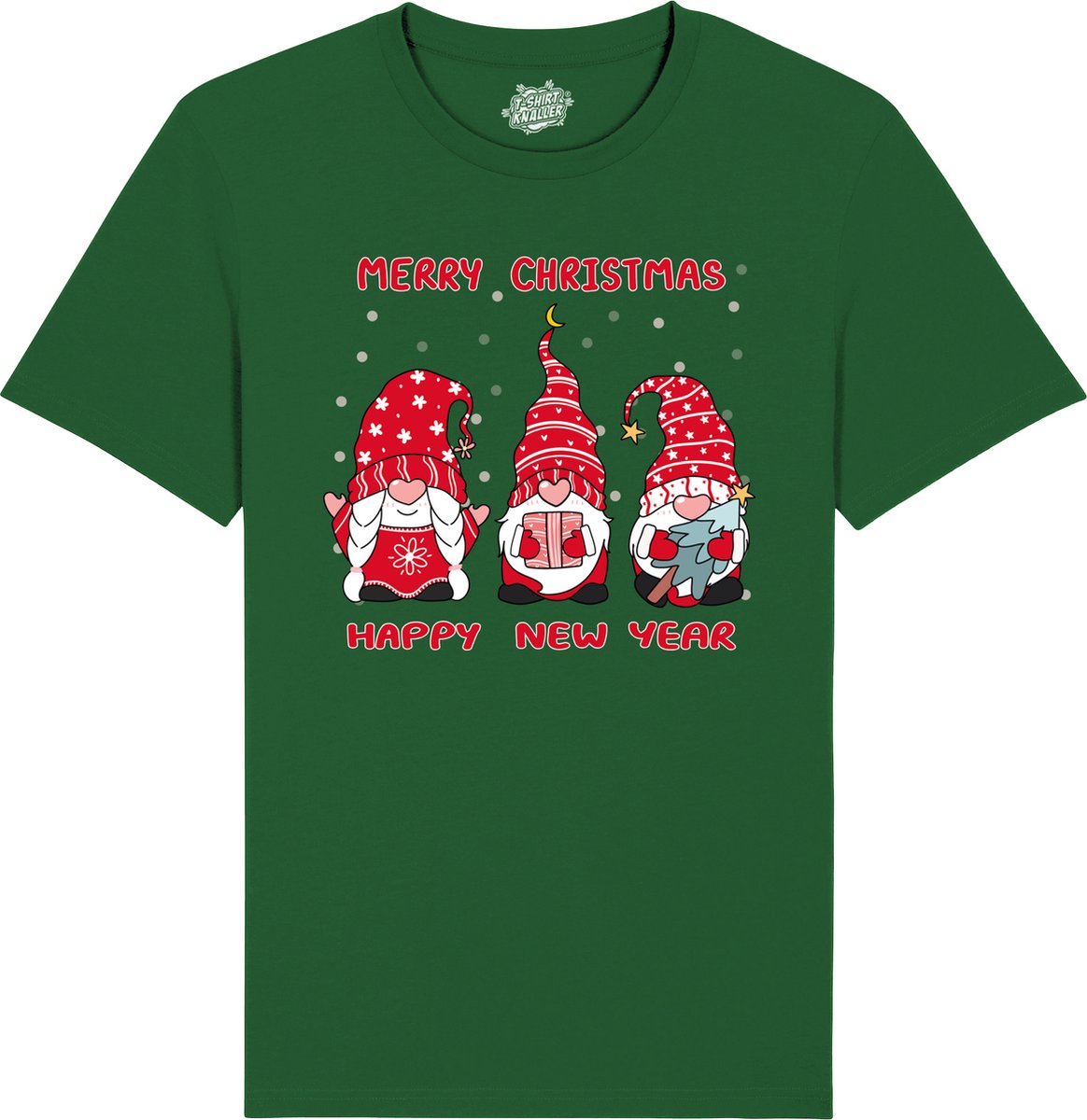 Christmas Gnomies - Foute kersttrui kerstcadeau - Dames / Heren / Unisex Kleding - Grappige Kerst Outfit - T-Shirt - Unisex - Bottle Groen - Maat M