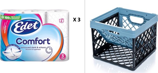 EDET Comfort toiletpapier 18 rollen + vouwkrat 25L TONTARELLI blauw/zwart
