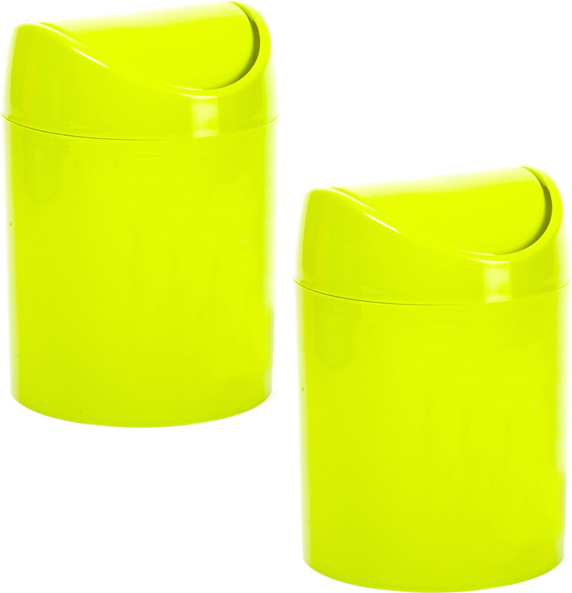 Goedkoopste Plasticforte mini prullenbakje - 2x - groen - kunststof - klepdeksel - keuken/aanrecht - 12 x 17 cm