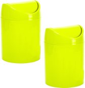 Mini poubelle Plasticforte - 2x - vert - plastique - couvercle à rabat - cuisine/comptoir - 12 x 17 cm