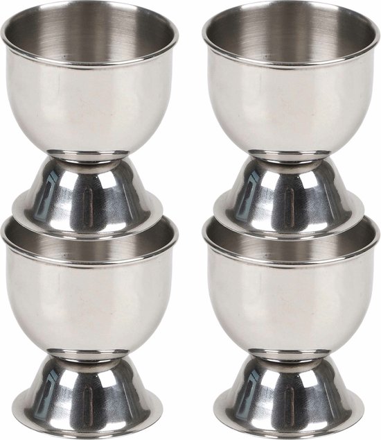 Urban Living Eierdopjes - zilver - RVS /metaal - set 8x stuks - brede onderzijde