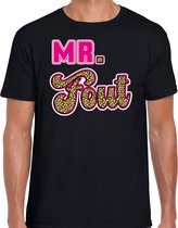 Bellatio Decorations verkleed t-shirt voor heren - Mr. Fout met panterprint - zwart/roze - carnaval L