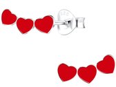 Joy|S - Zilveren hartje oorbellen - 3 rode hartjes - 10 x 5 mm